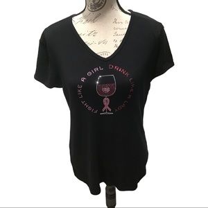 Breast Cancer Awareness V-neck black tee XL